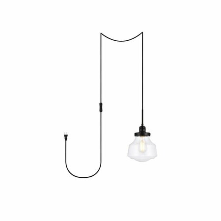 CLING Lyle 1 Light Black & Clear Seeded Glass Plug-In Pendant CL2954263